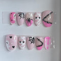 Halloween Press on Nails Ghost Spider Web Short Almond Fake Nails - color: Halloween Press on Nails 07