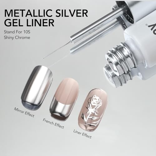 GAOY Metallic Silver Gel Nail Polish Art Liner, 8ml 3D Mirror Chrome Effect