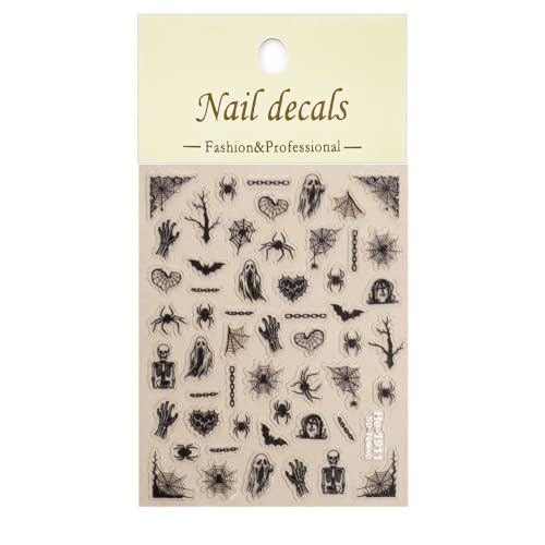 5D Embossed Halloween Nail Stickers Ghost Spider Rose Skull Nail Decals - color: Multicolor1