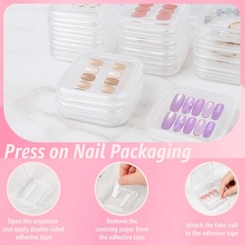 Clear Press On Nail Storage Containers 12-Pack Stackable Cases, Press Ons Nail Packaging Organizer Case, Acrylic Tips and Fake Nails Display Box for Travel and Salon Use (Clear 01) - color: Clear 01