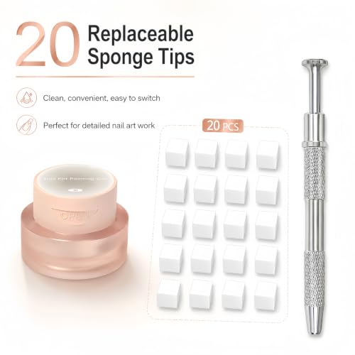 NovaCharm Nail Ombre Sponge Kit, Elastic Mesh Cushion Painting Gel with Dual-Ended Sponge Holder Pen and 20 Replacement Sponge Cubes, Aura Blush Gradient Nail Art Set - color: White