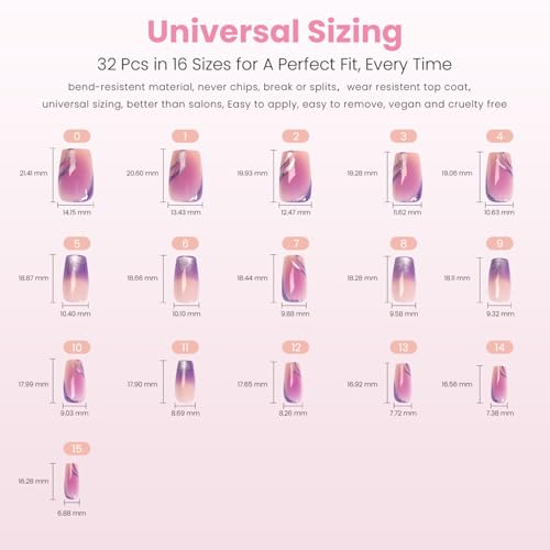 Nail Reformation Press On Nails, Purple Hour | Short Coffin 16 Sizes 32 Pcs - color: Purple Hour
