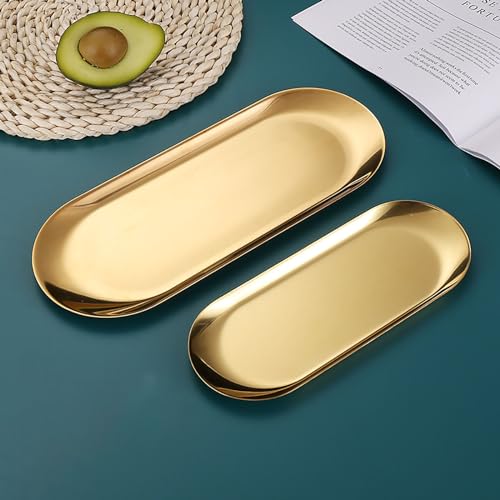 4 Pcs 9 Inch x 3.7 Inch Gold Stainless Steel Trinket Tray, 110g - color: Gold 4 Pcs, size: 9" x 3.7" x 2"