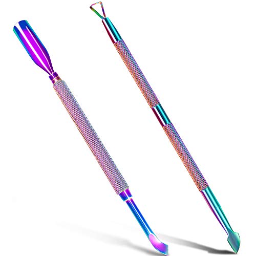 2PCS Chameleon Rainbow Cuticle Pusher Tool and Scraper Nail Pusher - color: Chameleon / Rainbow