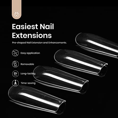 Beetles Gel Nail Tips, 500Pcs Pre-shaped Long Square - color: Long Square 500pcs (Clear)