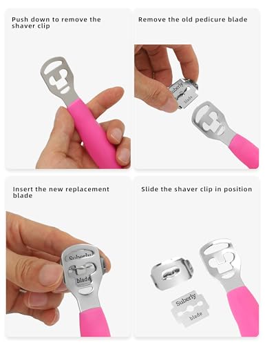 Callus Shaver Remover Stainless Steel Callus Trimmers Hard Skin Dry Skin Remover Calluses Planer Pedicure Foot File Tool - color: Pink