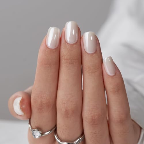 BTArtbox Press On Nails, Short Square White Fake Nails, 32Pcs Full Kit - color: A-Vanilla Glazed