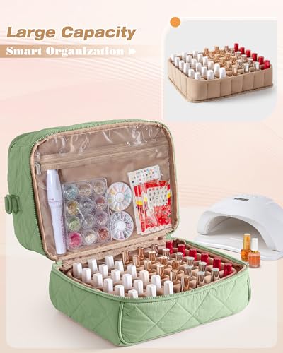 Marscamd Quilted Nail Polish Organizer Bag Holds 42 Bottles and Nail Lamp - color: Green