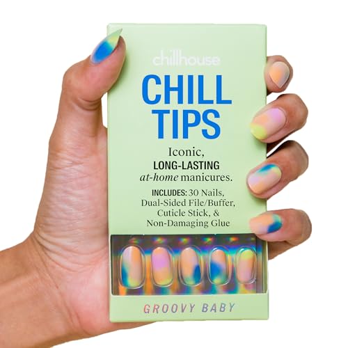 Chillhouse - Chill Tips, Press on Nails Kit - Groovy Baby (Oval) - 30 Nail Shapes & Sizes - Up to 2 Weeks of Wear - Customizable Fit - Reusable - Latina Founded & Women Owned - Beauty & Self Care - color: Groovy Baby
