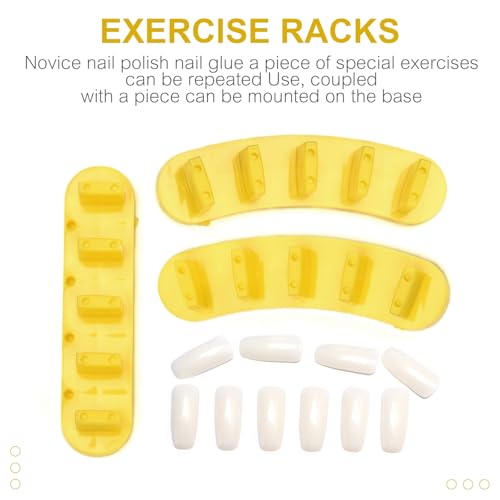 3PCS False Nail Art Tips Practice Display Stand Tool with 110 Tips - color: Yellow
