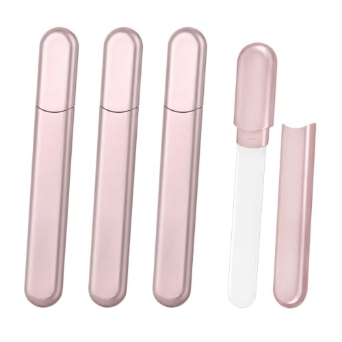 LNAUJS Glass Nail File 3 Pack, Etched Fingernail File with Rose Gold Storage Case