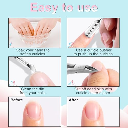 NXJ INFILILA Cuticle Remover Kit 4Pcs,Cuticle Trimmer & Pusher,Scraper - size: Pink Cuticle Tools-4pcs