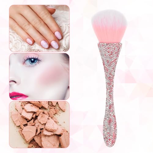 Ymapinc Pink Rhinestone Nail Duster Brush - Women Face Make Up Shiny