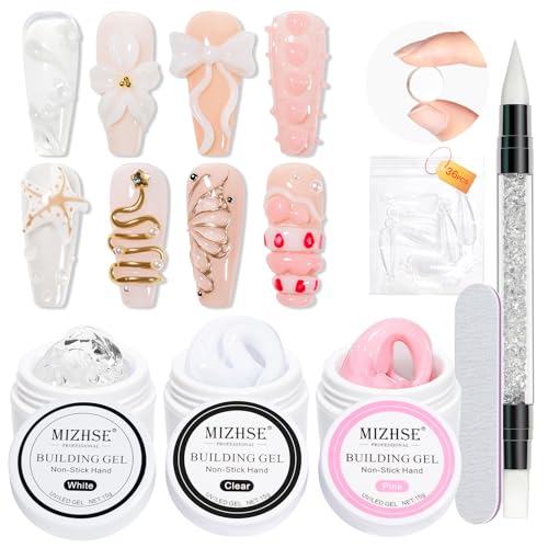 MIZHSE Solid Builder Gel for nails, 3 Colors Sculpting Gel for Nails - color: 15g Clear+White+Pink