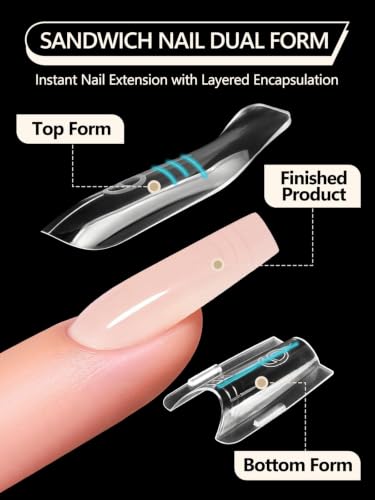 TOROKOM Sandwich Nails Dual Forms for Builder and Poly Nail Gel Extensions - color: Short Coffin