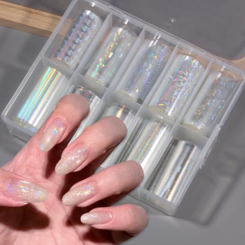 10 Rolls Aurora Nail Foil Iridescent Clear Nail Transfer Foil - color: Clear Iridescent