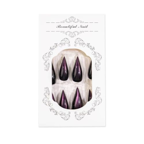 30PCS Halloween Cat Claw Press on Nails - Purple Cat Eye Stiletto - color: Style-02