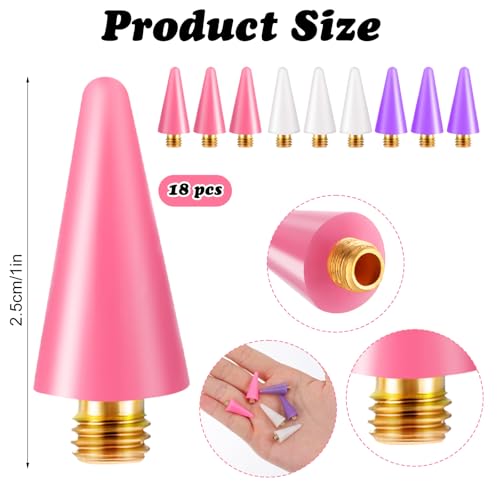 18PCS Wax Replacement Head Tips, Wax Pencil Tips Rhinestone Picker Replacement Tip Rhinestone Picker for Nail Dotting(Pink, White, Purple)