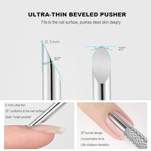 Pre-treatment Cuticle Pusher, Russian Prep Nail Pushers, Dual Ended Cuticle Remover with 100/180 Grit Sandpaper Sheets, Nail Care for Manicure Pedicure Nail Art