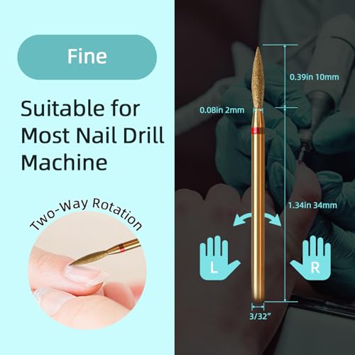 2mm Long Flame Cuticle Clean Nail Drill Bit, Titanium Series Russian Diamond Nail Bits Professional Safety Under Nail Cleaner for Cuticle Dead Skin, Electric Nails Accessories, Fine - color: 2mm Long Flame Cuticle Bit, size: Fine - F