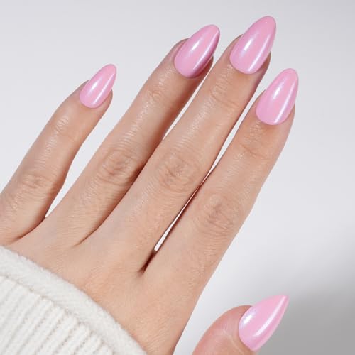 Baby Pink Cat Eye Press On Nails, Short Almond Reusable Nails - color: A2-Candy Sparkle