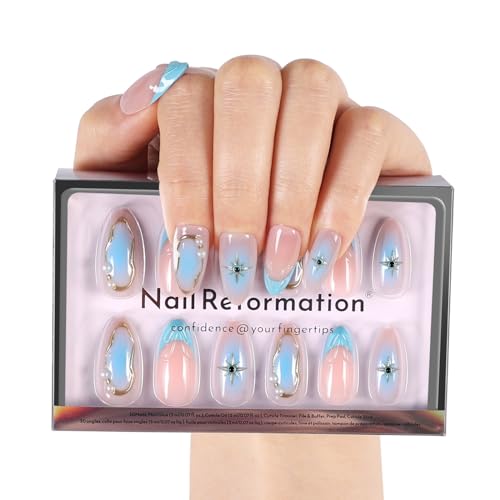 Nail Reformation Press On Nails, Starlight | Icy Blue Medium Almond 30 Pcs - color: Starlight