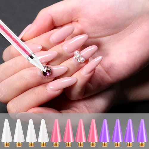 18PCS Wax Replacement Head Tips, Wax Pencil Tips Rhinestone Picker Replacement Tip Rhinestone Picker for Nail Dotting(Pink, White, Purple)