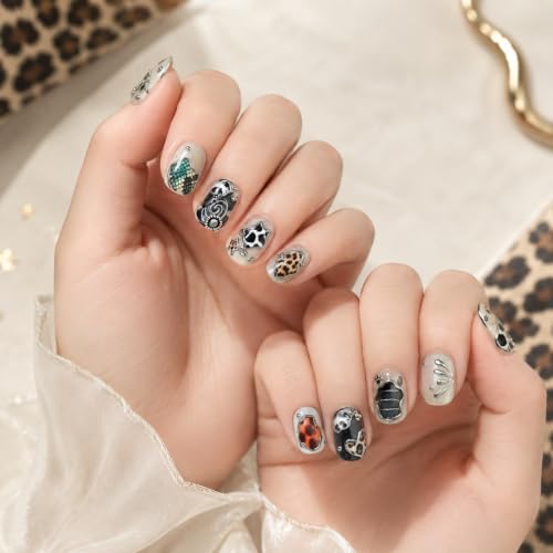 1 Sheet Animal Print Nail Art Stickers with Leopard Snake Cow Prints 5D Embossed Self Adhesive Nails Decals Sliver Edges Design with Star Irregular Shapes Nail Supplies for Women Manicure Decorations - color: Animal Print