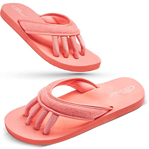 Pedi Couture Pedicure Sandals for Women with Built-In Toe Separators - color: Coral, size: Large