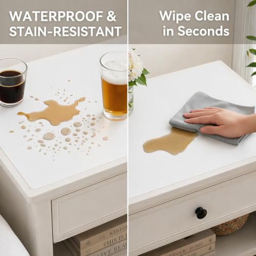 Leather Nightstand Mat for Bedside Table, Waterproof Vanity Desk and Nail Table Mat, Non-Slip Dresser Top Cover for Makeup, Perfume and Daily Essentials (White, 17.7"*15.7") - color: White, size: 17.7" x 15.7"