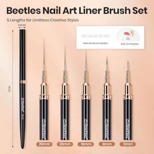 Beetles Liner Brushes for Nails 5pcs, Metallic Nail Art Brushes Black - color: A-Black-5