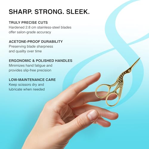Cre8tion Stainless Steel Nail Scissors S05 Gold Bird, Acetone-Proof, 3.5" - size: 3.5 Inches - Gold Bird