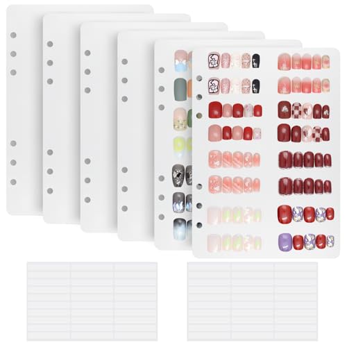 KEIFIN 6 Pcs Press On Nail Book Display Organizer Binder A5 Inserts, White - color: WHITE