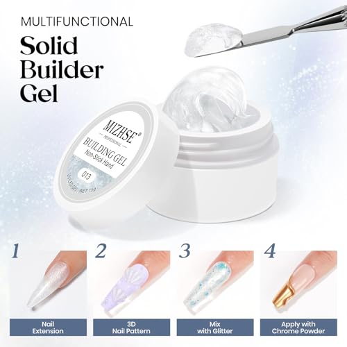 MIZHSE Solid Builder Gel, Aurora White Non-Sticky Hand Sculpting Gel for Nails, Mermaid Pearl 3D Nail Art Building Carving Modeling Hard Extension Soak Off U V LED Manicure Salon Home DIY 15g - color: 15g Aurora White
