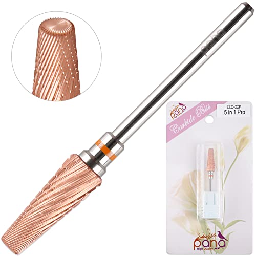 PANA 5-in-1 Pro Upgraded Multi-Function Drill Bit 3/32" Shank Size - (Rose Gold, 2X Coarse to 2X Fine) - Mix Size Tungsten Drill Bit Fast Remove Acrylic Hard Gel Nail for Manicure Pedicure - color: Rose Gold, size: Pro Upgraded