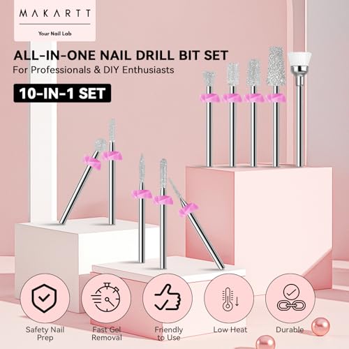 Makartt Nail Drill Bits:10Pcs Dimond Sanding Bit Sets for Nail Drill E-File