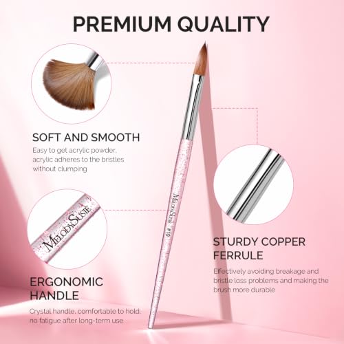 MelodySusie 3Pcs Acrylic Nail Brush Set,Sizes 8/10/14 - color: Transparent pink