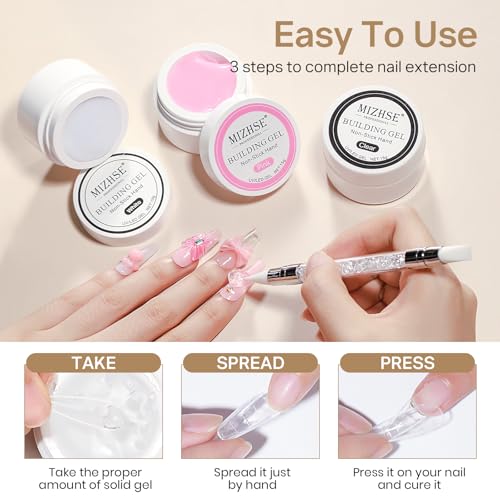 MIZHSE Solid Builder Gel for nails, 3 Colors Sculpting Gel for Nails - color: 15g Clear+White+Pink