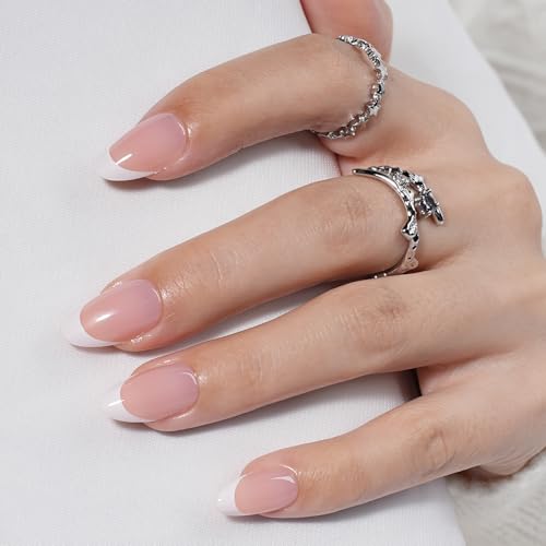 White French Tip Press On Nails - White Short Almond Fake Nails - color: 7D - White French