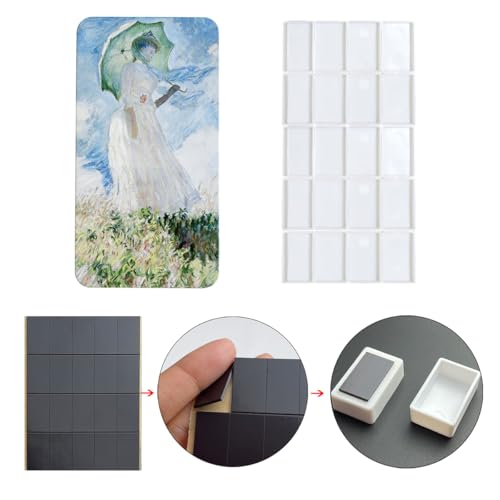 FCLUB Watercolor Palette Tin Case with 20PCS Empty Full Pans Magnetic Strip - color: Monet, size: 6.7" x 3.5" x 0.6"