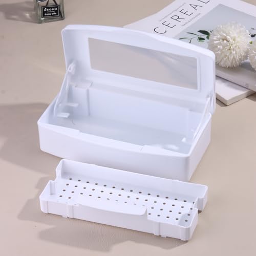 SUTOKAKA Nail Tool Sterilizer Box Plastic Disinfectant Container, White - color: Liftable White