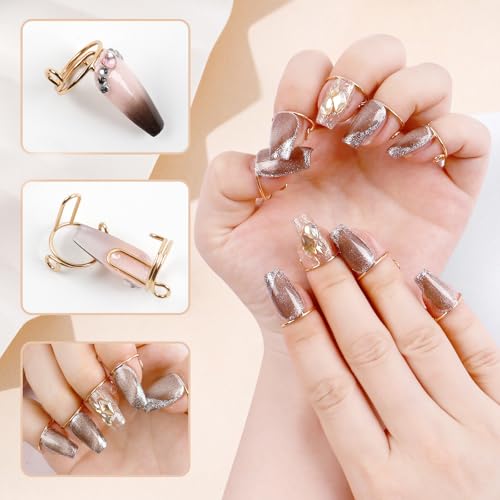 20Pcs Wudu Nail Rings with 120PCS Adhesive Nail Tabs-Gold & Silver - color: Gold & Silver