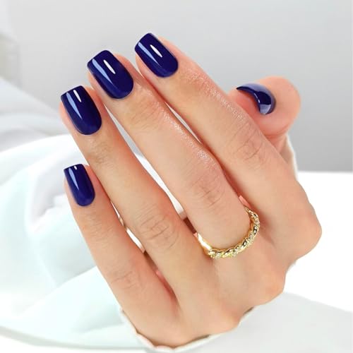 LAMIMOSA 32Pcs Blue Press On Nails, Short Square Fake Nails, NAVY BLUE - color: NAVY BLUE