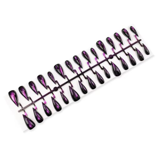 30PCS Halloween Cat Claw Press on Nails - Purple Cat Eye Stiletto - color: Style-02