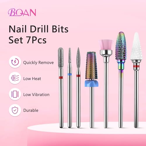 BQAN Nail Drill Bits Set, 7pcs Tungsten Carbide Diamond Drill Bits for Nail Tech, Remove Acrylic Gel Polish Cuticle, Manicure Pedicure Tools - color: Multicolor-7PCS