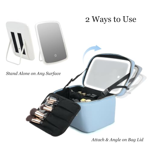 Travel/Daily Makeup Bag/Cosmetic Case with Detachable LED Mirror - color: Sky Blue