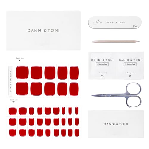 DANNI & TONI Semi Cured Gel Toenail Strips Bordeaux Red Glaze Toe Nail Stickers Gel Pedi Wraps 37 Stickers |Ruby Rush - color: Ruby Rush-pedi