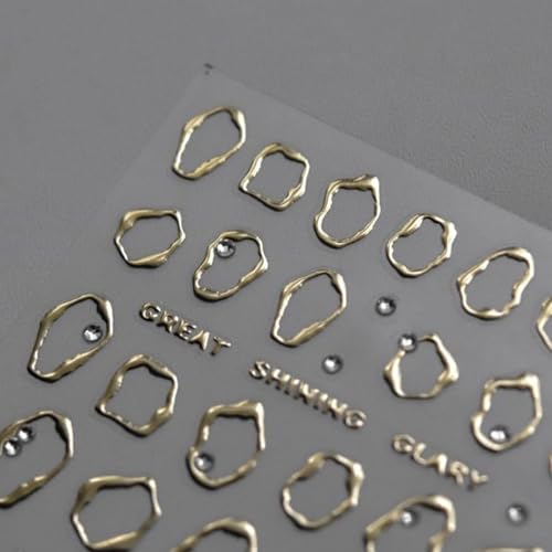 2 Sheets Gold Silver Nail Stickers 5D Self-Adhesive Nail Sticker for Nail Art with Rhinestones Design Gold Irregular Geometric Manicure DIY Accessories for Women - color: 10