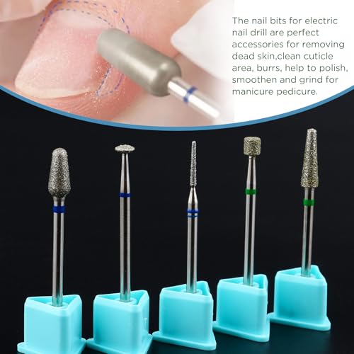 QUNZHAO 5Pcs Diamond Nail Drill Bits Sets Emery tool, 3/32'' Professional Drill Machine Accessories for Under Nail Dead Skin Cleaning(Green 02 set) - color: Green 02 set