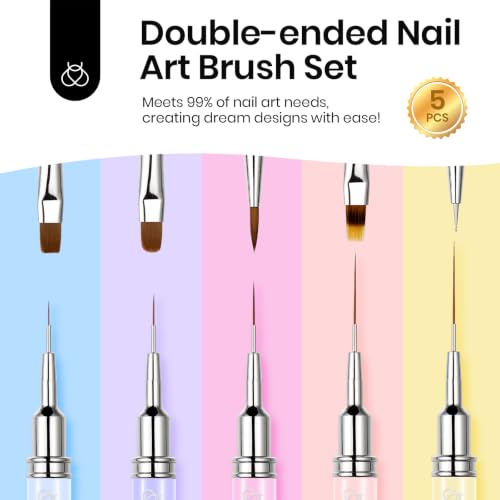 Beetles 7 Pcs Double-ended Nail Art Brushes Set, Synthetic Fibers - color: B-Purple-5